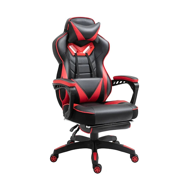 Racing-style gaming chair with a high back and reclining mechanism