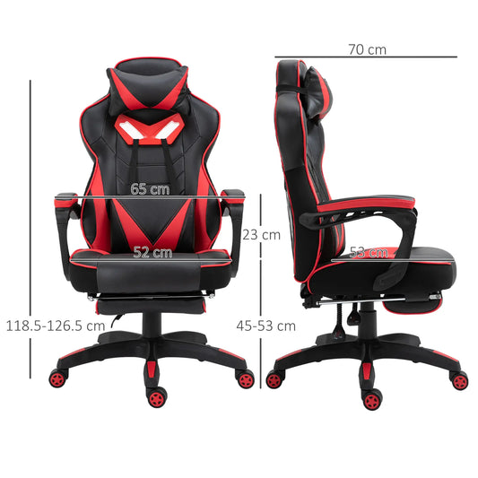 Computer Gaming Chair, Racing Desk Chair with Lumbar Support and Footrest, Red dimensions