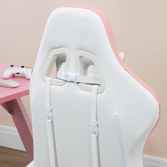 Computer Gaming Chair with Footrest, Swivel Task Chair, Lumbar Support Pink back view