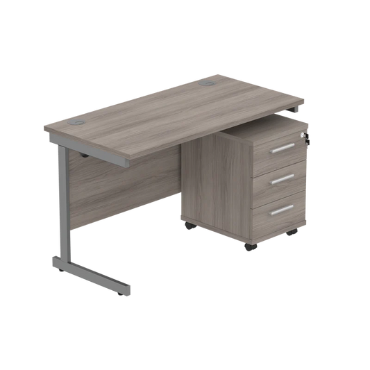 Wooden office desk with a cabinet on a white background