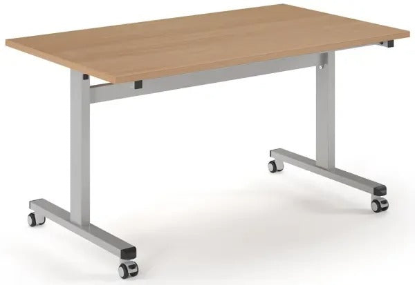 Wooden desk with metal legs on a white background