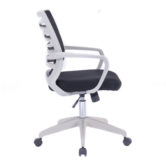 Black office chair with white frame on a white background