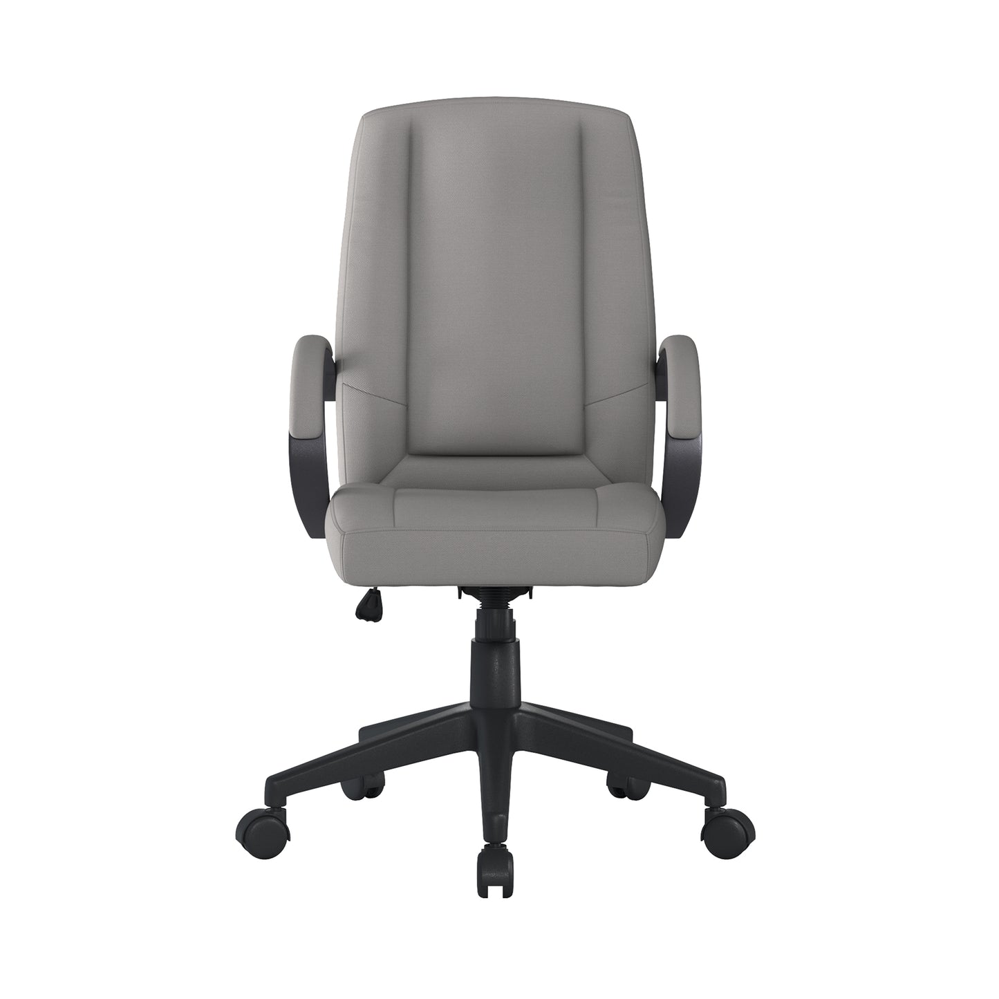 Gray office chair with black wheels on a white background