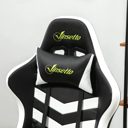 Gaming Chair, Computer Desk Chair with Lumbar Support, Black White headrest
