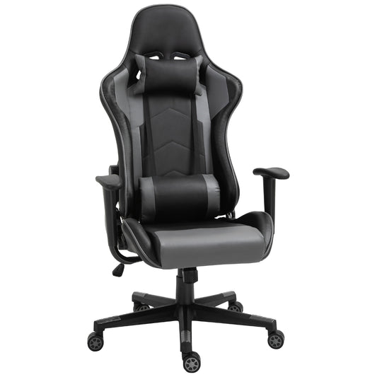 Gaming Chair, Racing Chair, Head Pillow and Lumbar Support, Black against a white background
