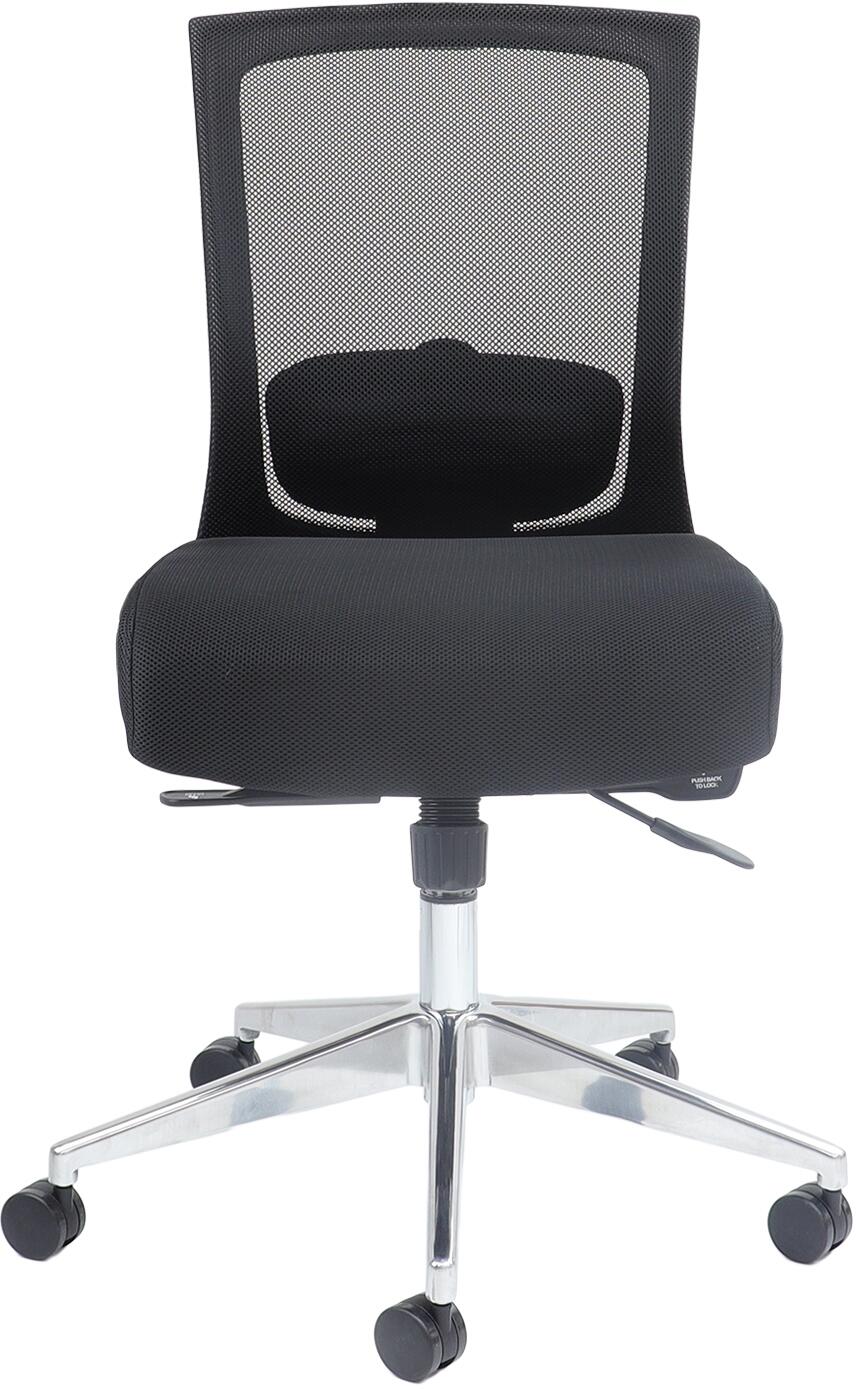 Black office chair with mesh backrest on a white background