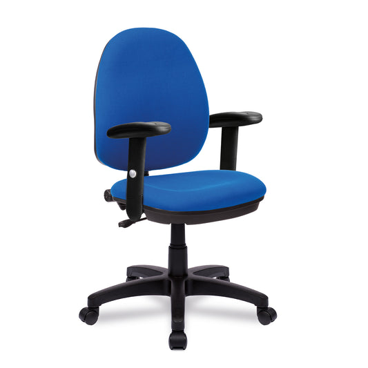 Blue office chair with black frame on a white background