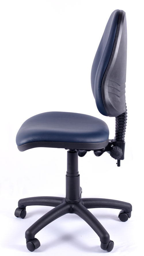 Blue office chair with black base on a white background