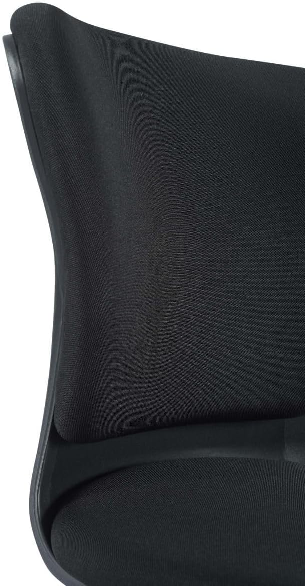 Close-up of a black chair with a focus on the backrest and seat.