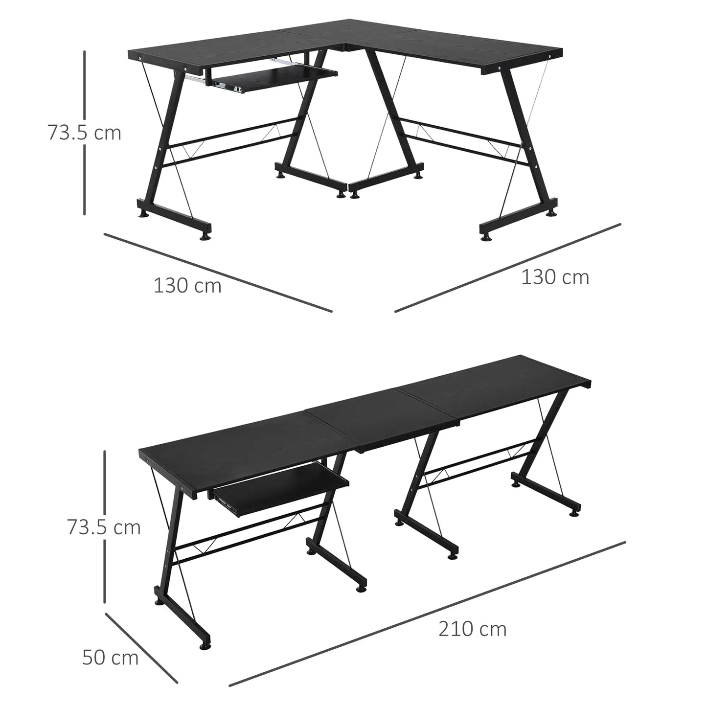L Shaped Gaming Desk, Corner Computer Desk with Keyboard Tray, Black dimensions
