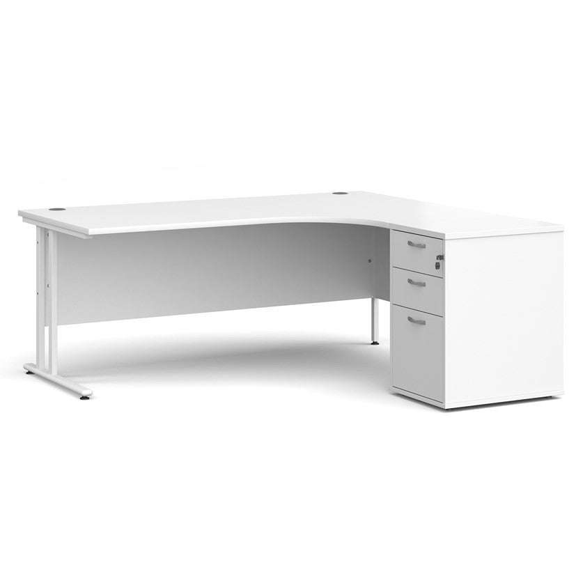 White corner desk on white background