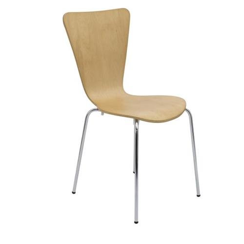 Wooden beech effect chair with metal legs on a white background