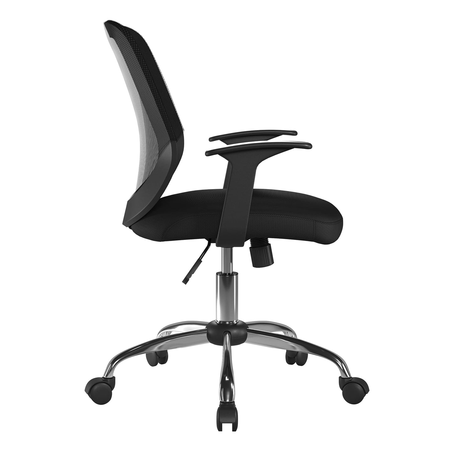 Black office chair with mesh backrest on a white background