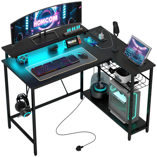 Reversible 'L' LED Light Gaming/Work Desk - Black against a white background