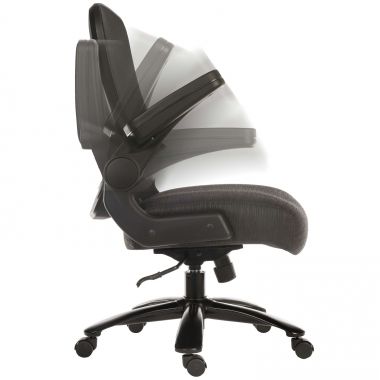 Black office chair with mesh back on a white background
