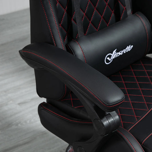 Computer Gaming Chair with Footrest and 130 degree Reclining Back, Black Red