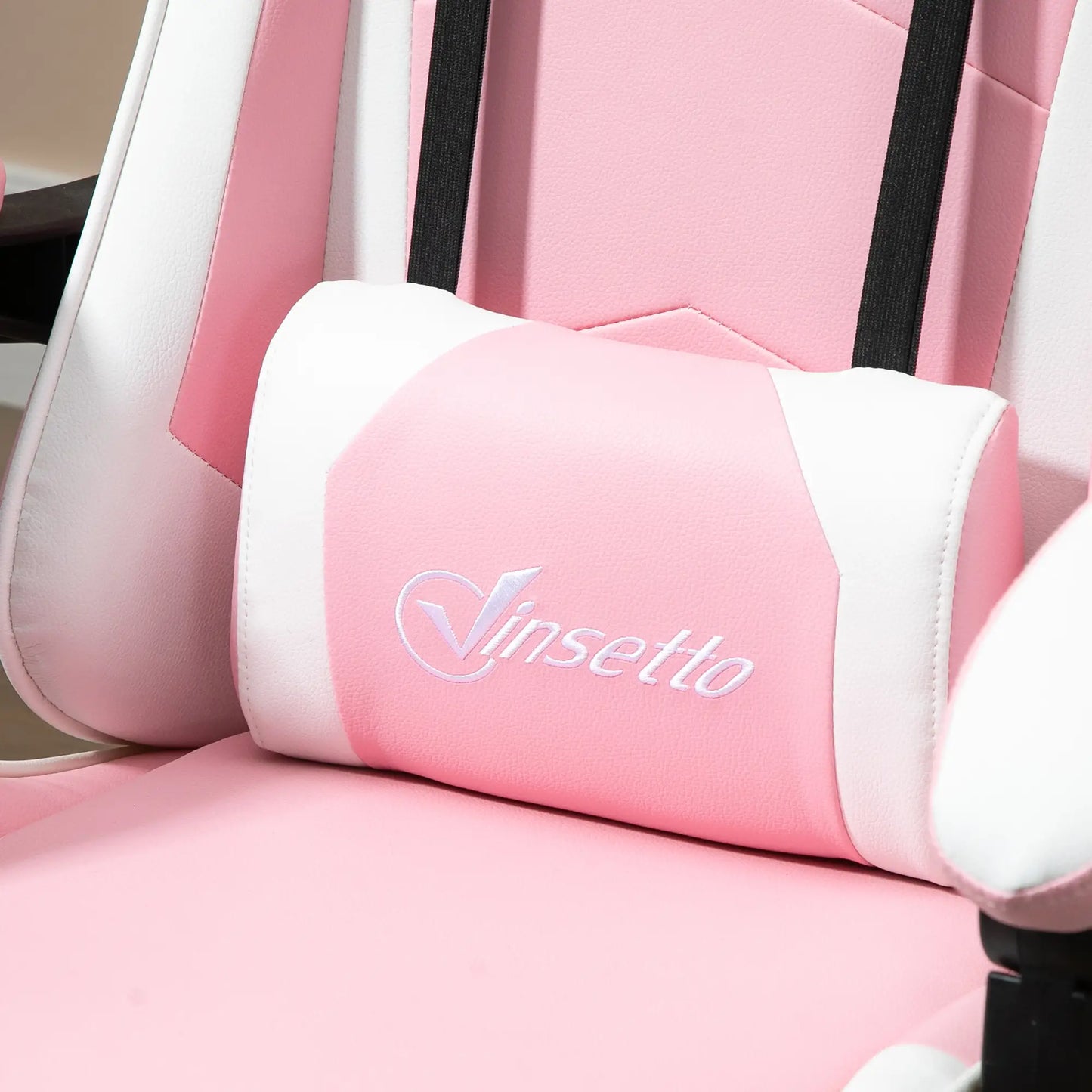 Pink Computer Gaming Chair with 135 deg. Reclining Back and Retractable Footrest