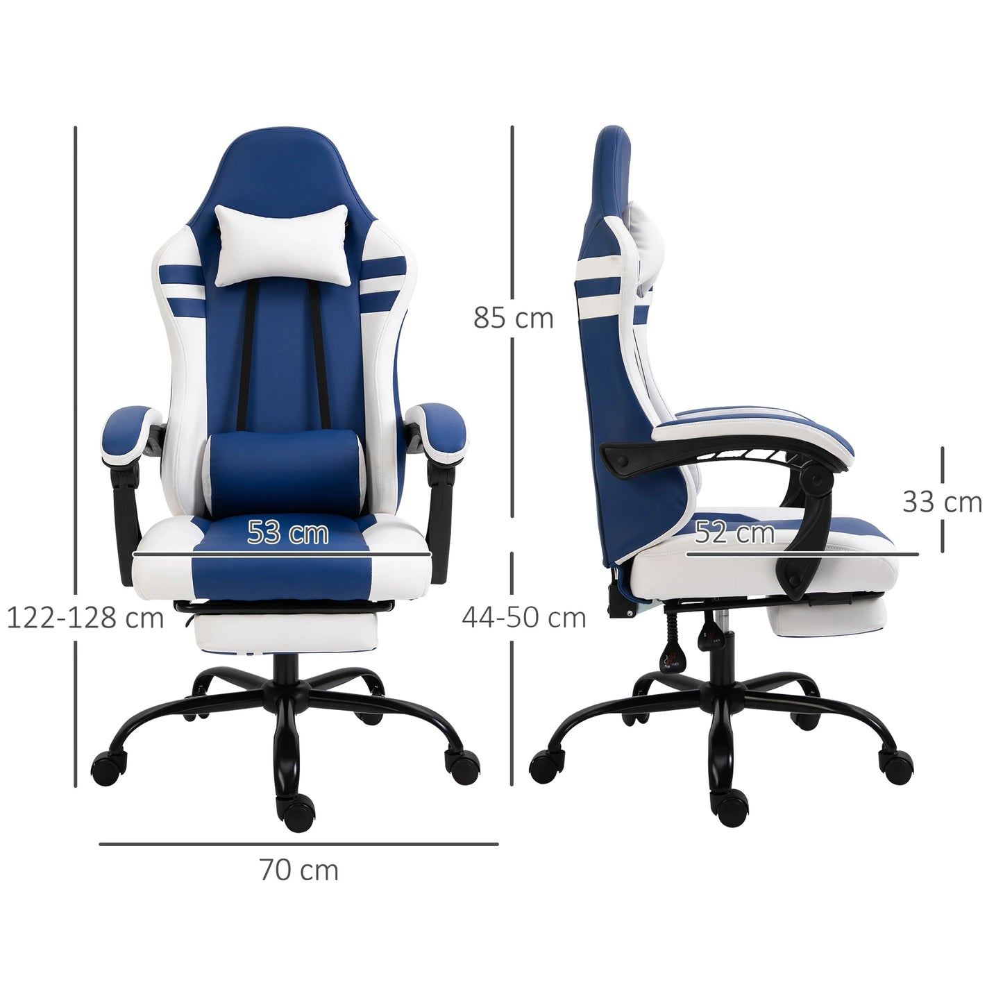 PU Leather Gaming Chair with Headrest, Footrest, Wheels