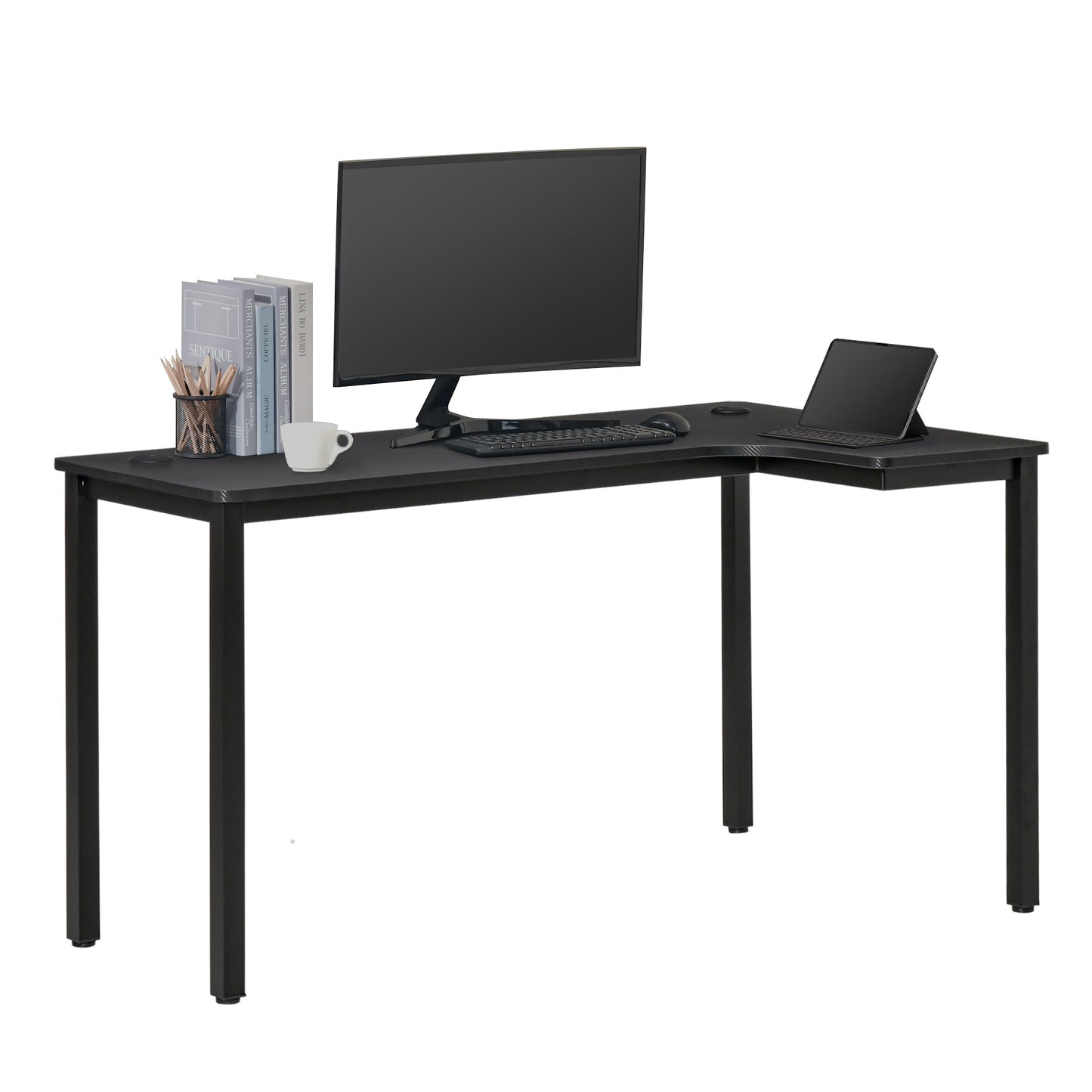 L-Shaped Gaming Desk, Computer Corner Desk, Black, Right