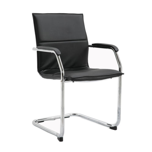 Black office chair with chrome frame on a white background