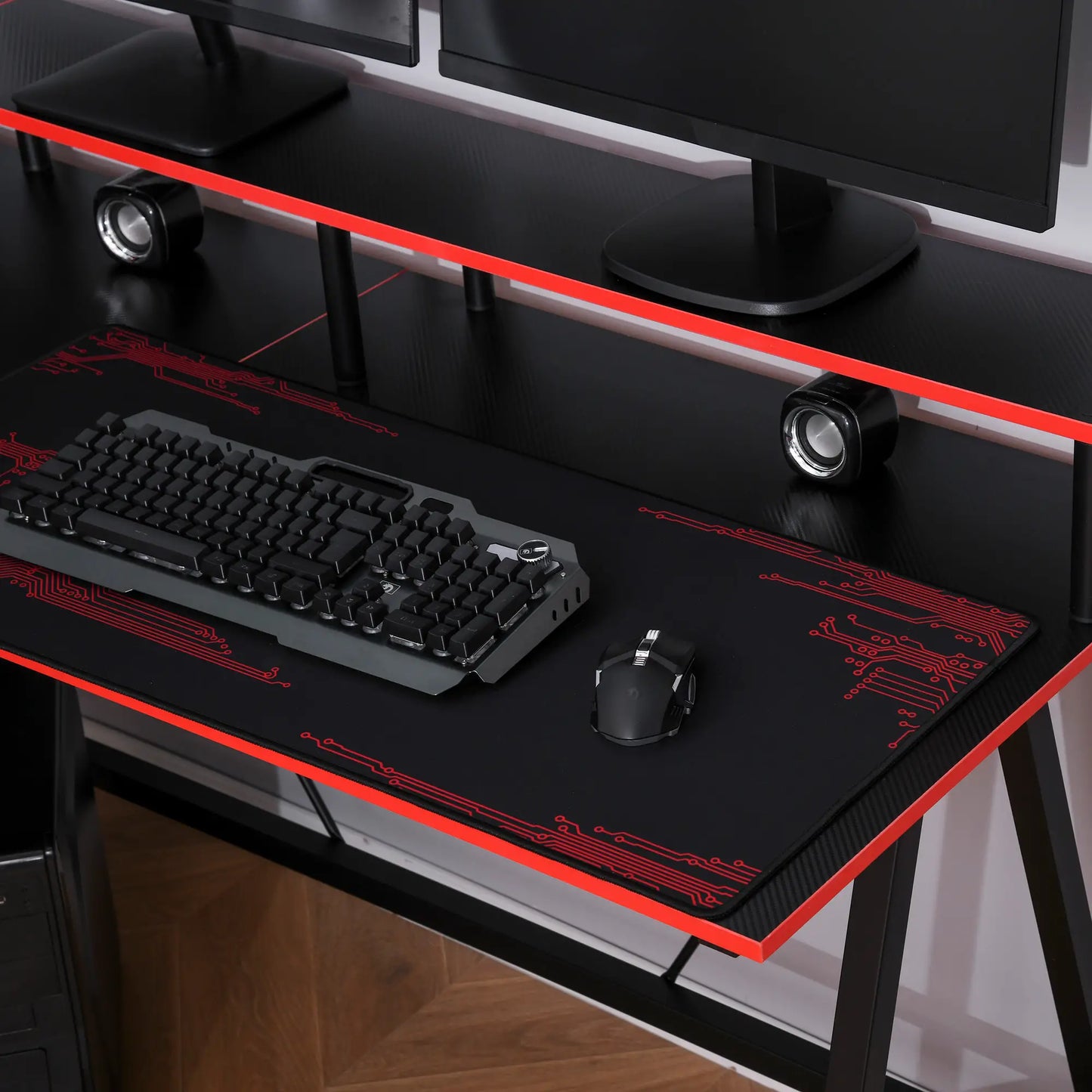 L Shaped Gaming Desk, Corner Desk with Monitor Stand, Black and Red
