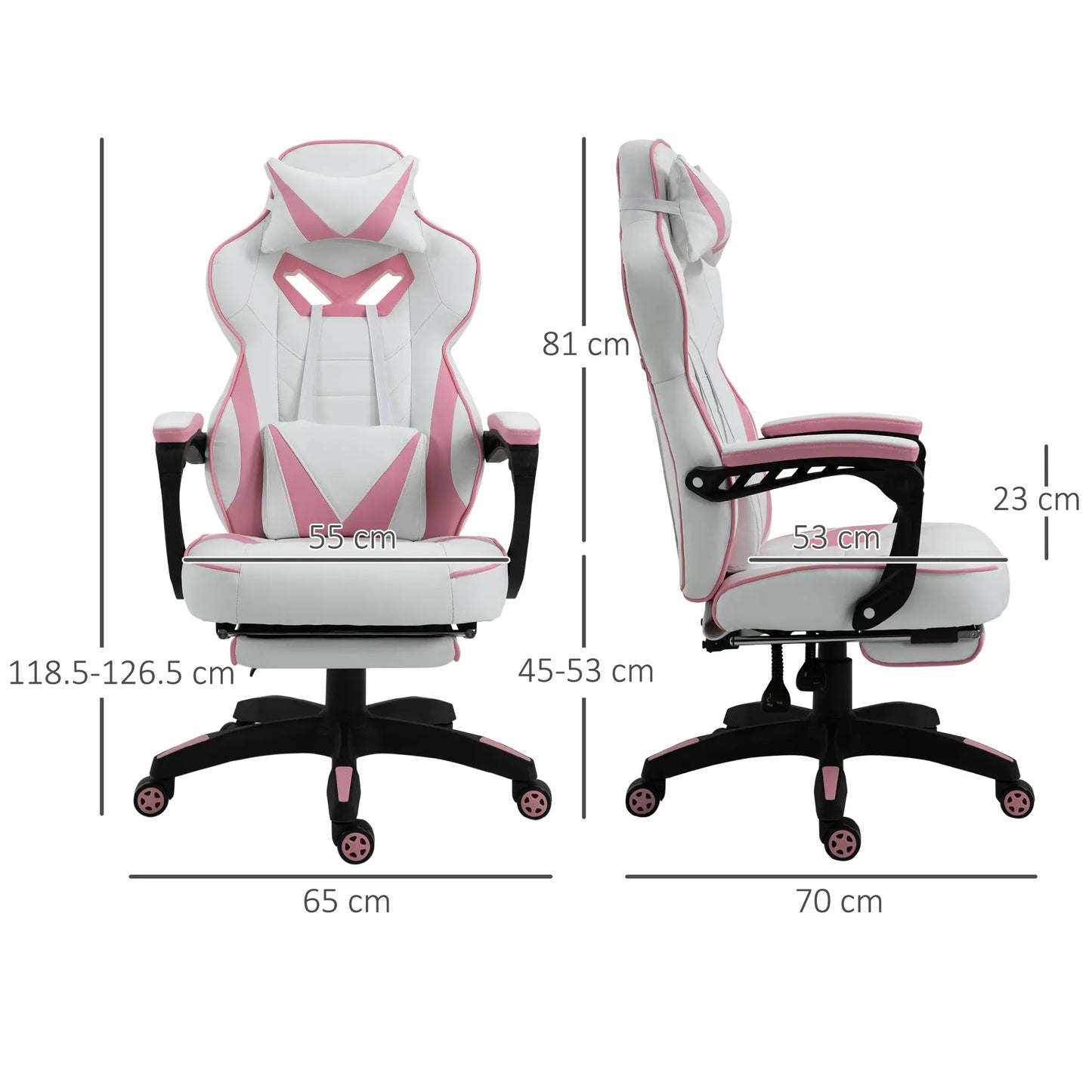 Computer Gaming Chair with Lumbar Support and Footrest, Pink