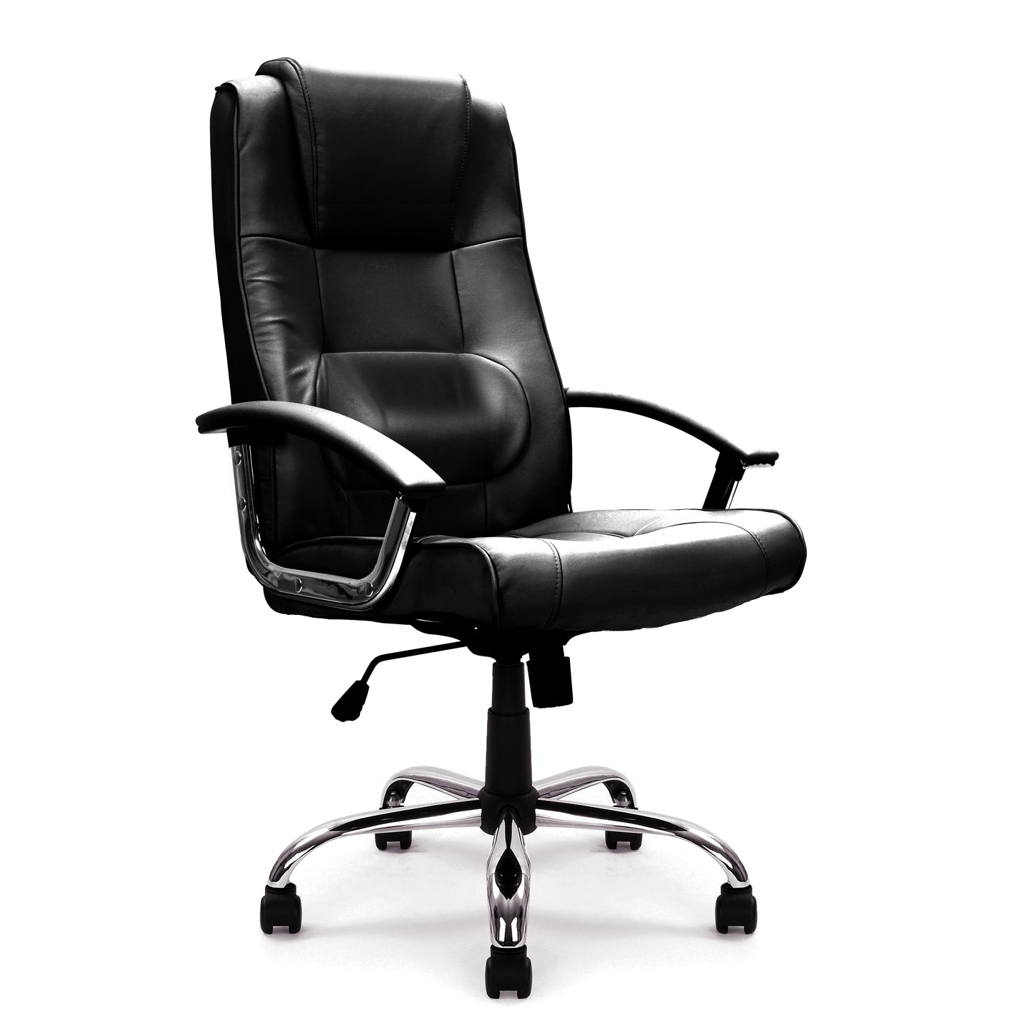 Black office chair with high backrest on a white background