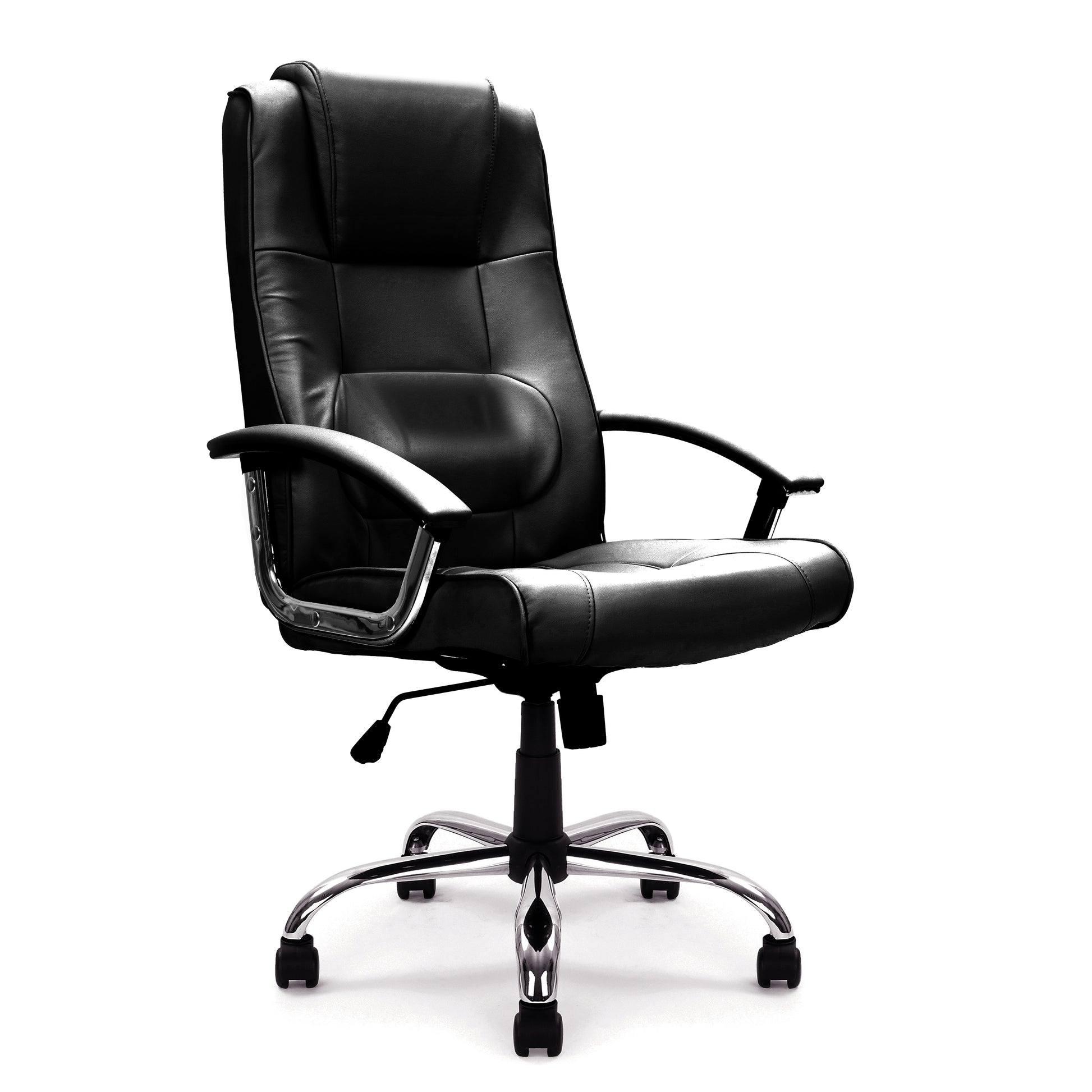 Black office chair with high backrest on a white background
