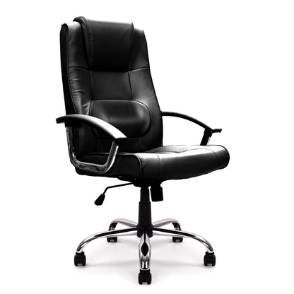 Black office chair with high backrest on a white background