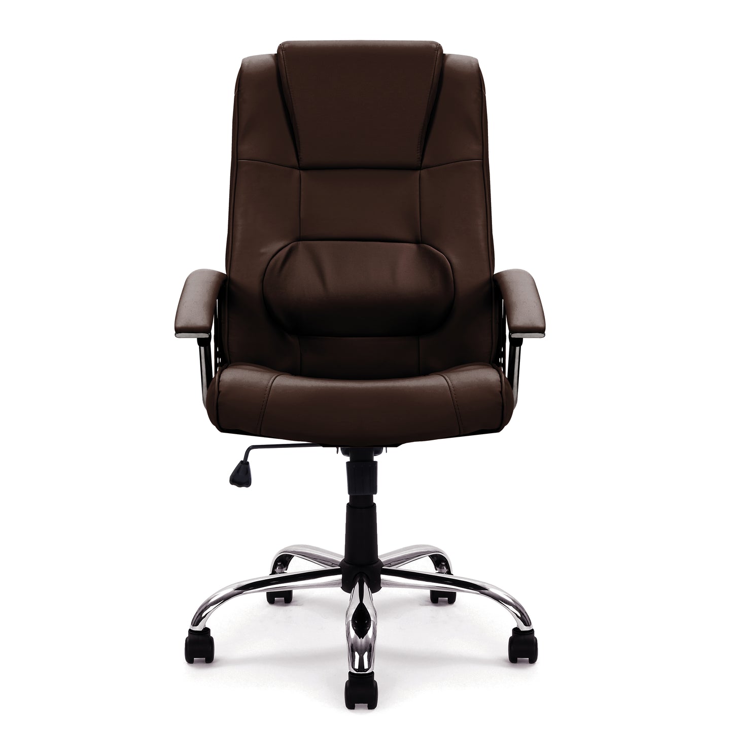 Brown office chair with chrome base on a white background
