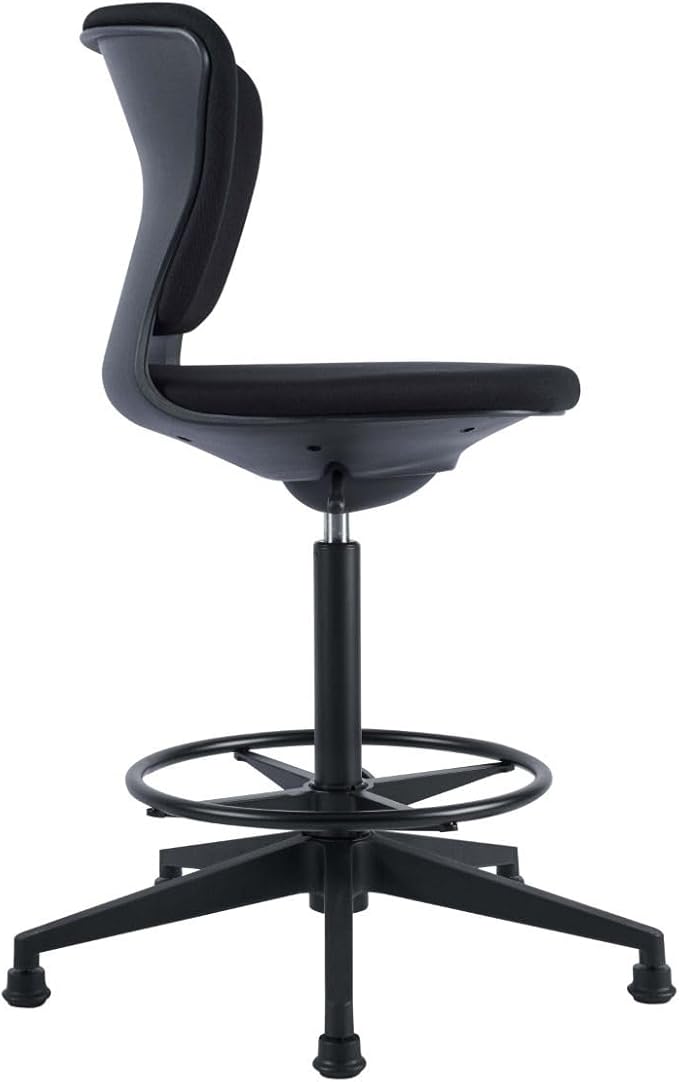Kurv Draughtsman Chair, Black Fabric, Height Adjustable with Footring, Office Task Chair with Glides. One Piece seat and Back