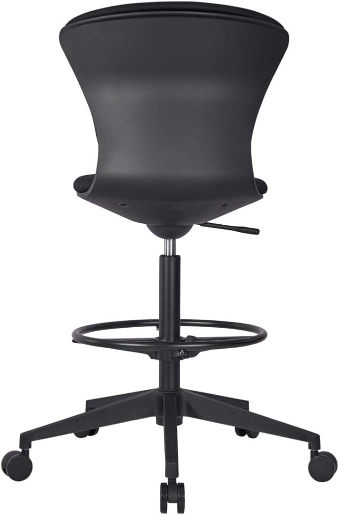 Kurv Draughtsman Chair, Black Fabric, Height Adjustable with Footring, Office Task Chair with Glides. One Piece seat and Back
