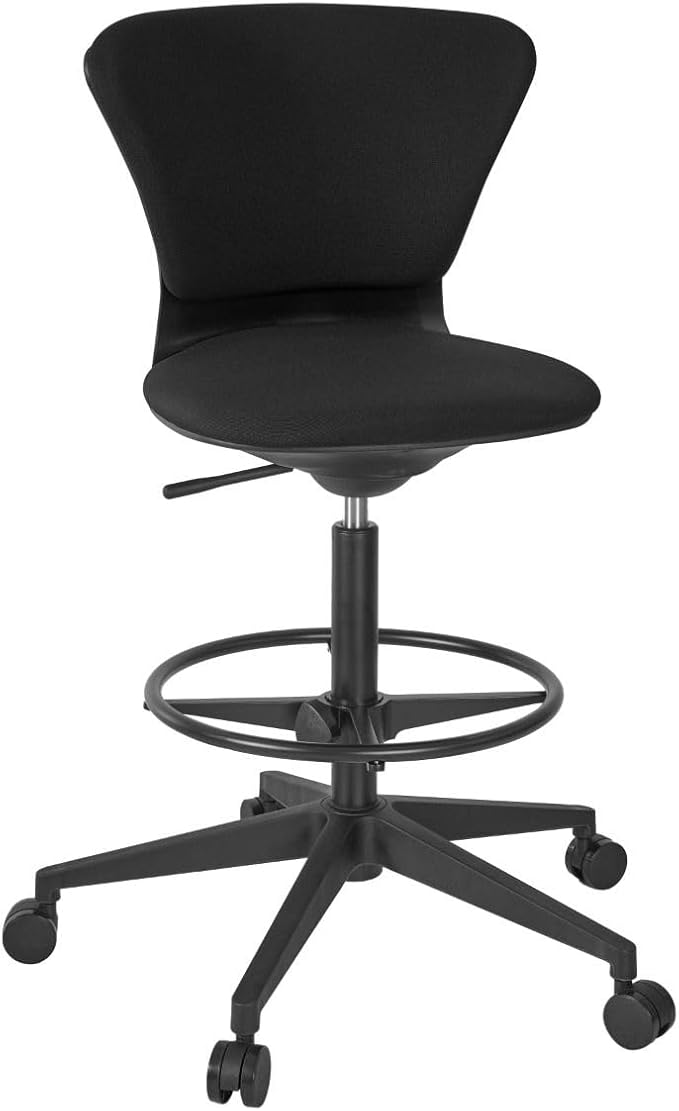 Kurv Draughtsman Chair, Black Fabric, Height Adjustable with Footring, Office Task Chair with Glides. One Piece seat and Back
