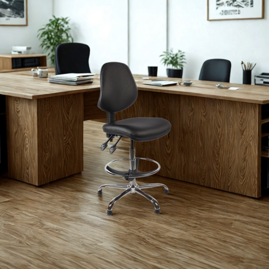 Chrome Medium Back Vinyl Draughtsman Chair | Chilli Seating