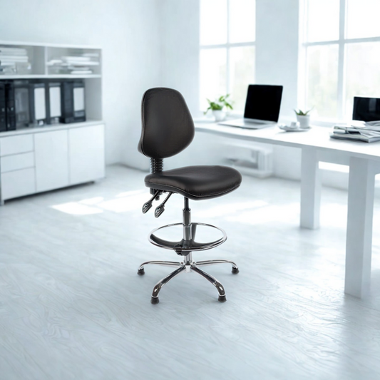 Chrome Medium Back Vinyl Draughtsman Chair | Chilli Seating