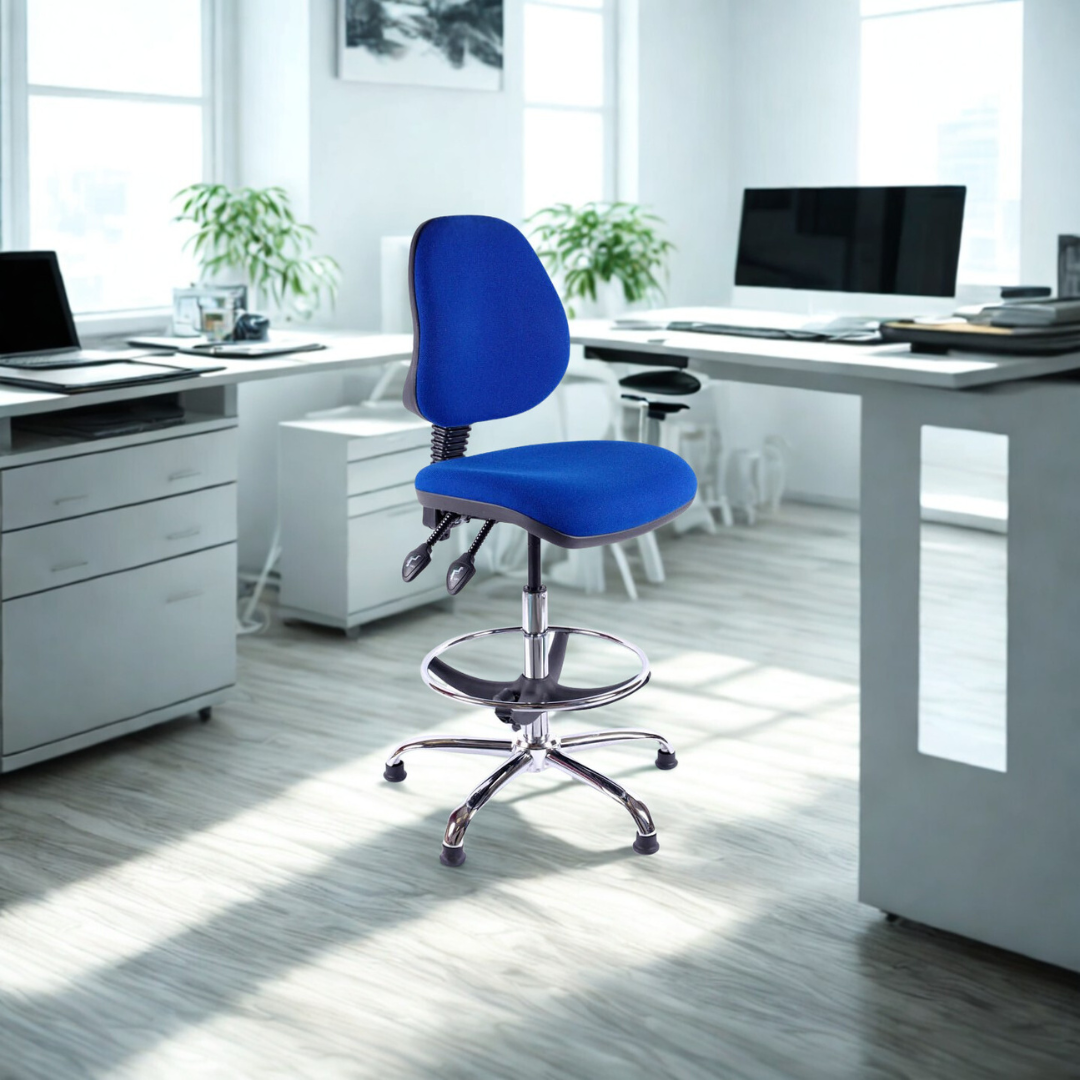 Chrome Medium Back Fabric Draughtsman Chair | Chilli Seating