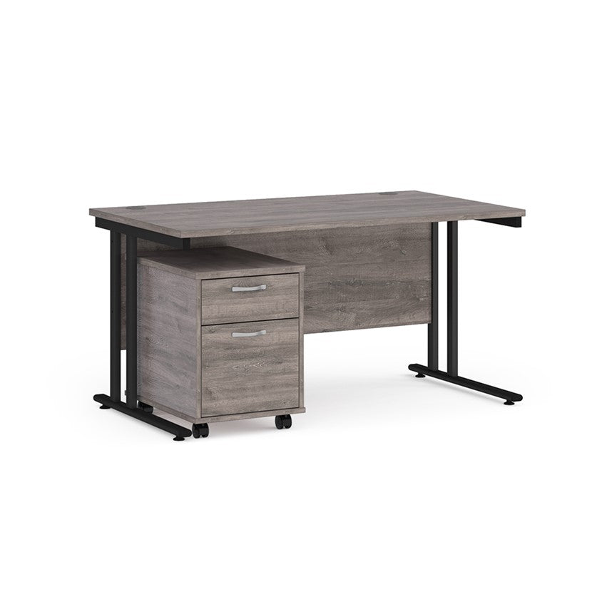 A Grey finish desk with a 2 drawer pedestal bundle on a white background23