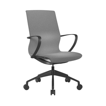 Gray office chair with black wheels on a white background