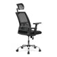 Black office chair with mesh back on a white background
