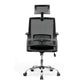 Black office chair with mesh backrest on a white background