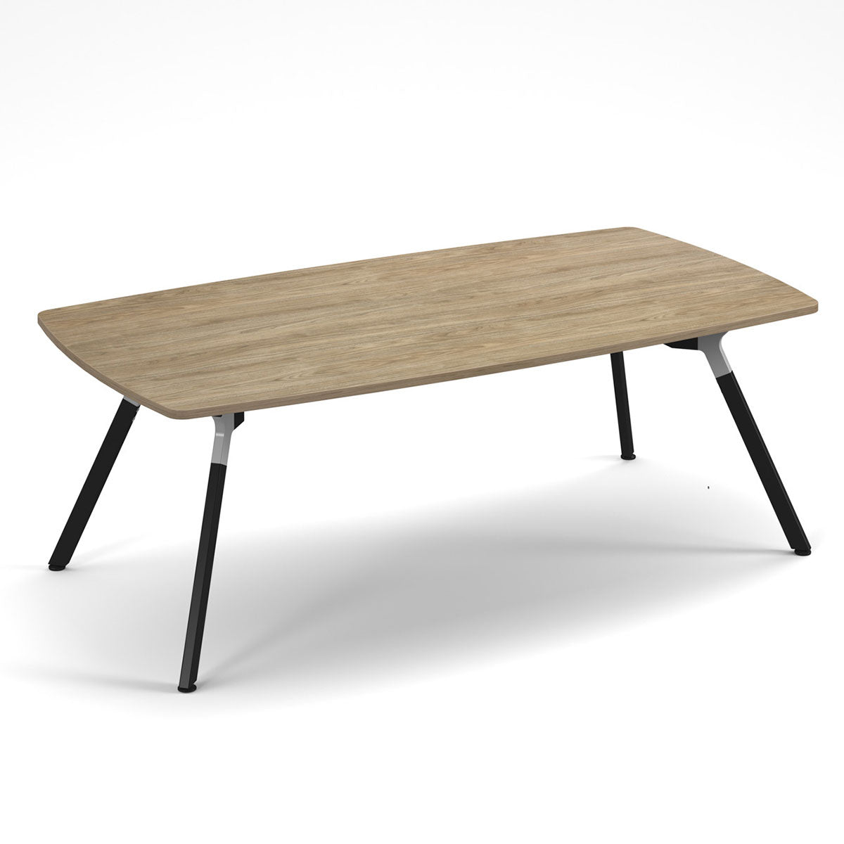 Wooden table with black legs on a white background