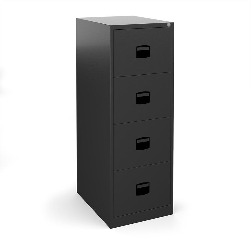 Anti-tilt filing cabinets in black. 