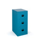 A blue vertical filing cabinet with two drawers, a lock mechanism on the top drawer, and a grey countertop on top.