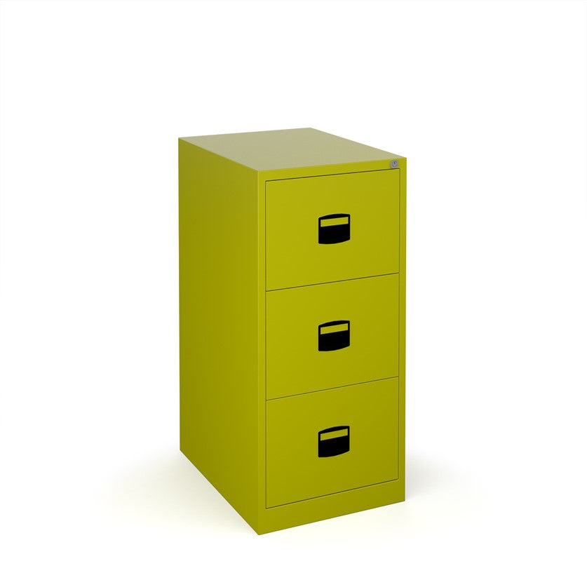Anti-tilt filing cabinets in green.