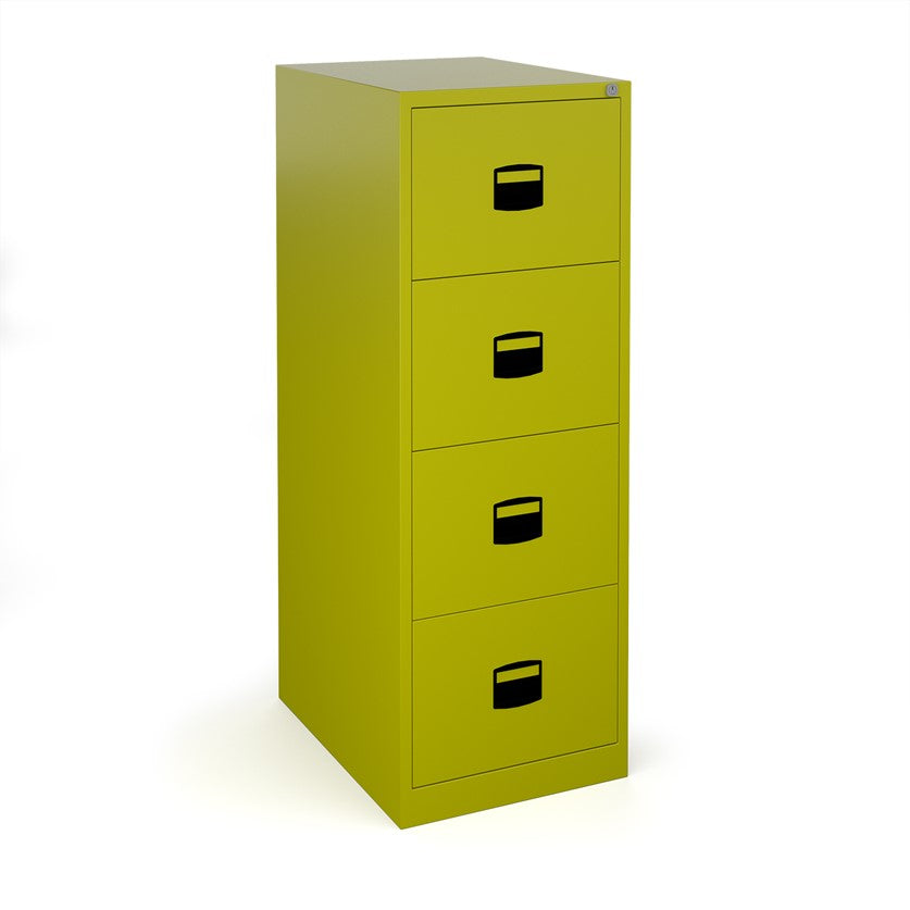 Anti-tilt filing cabinets in green.