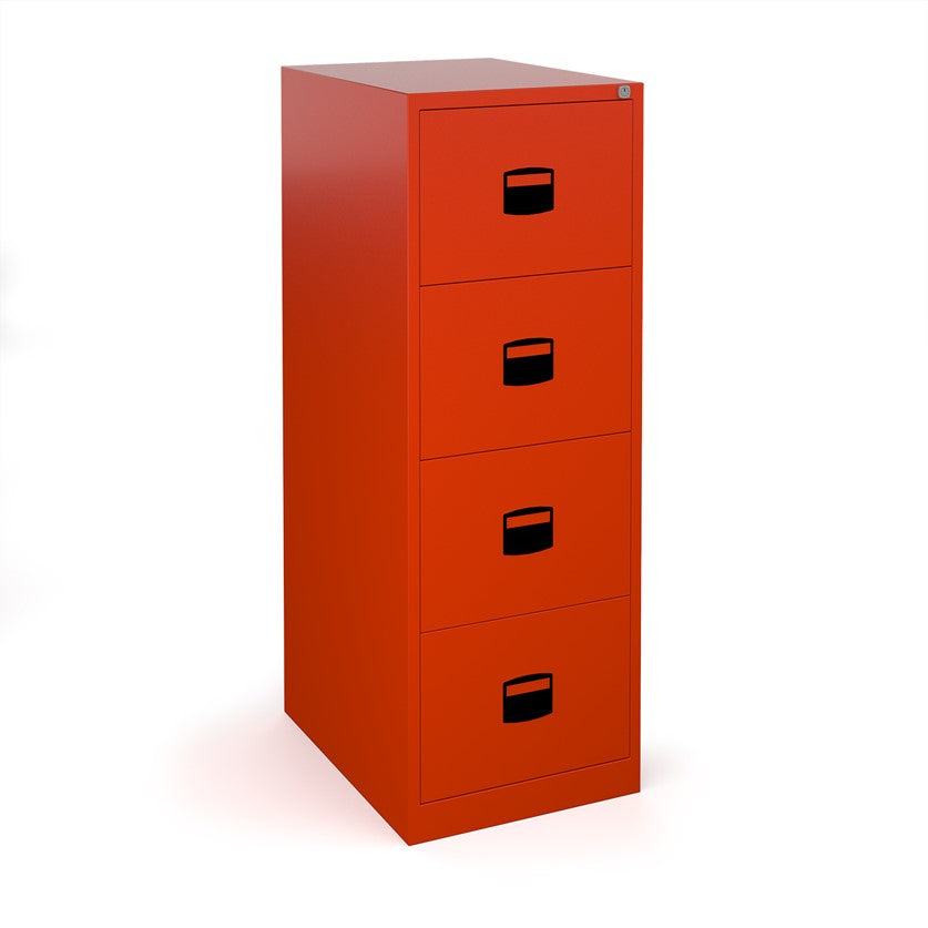 Anti-tilt filing cabinets in red. 