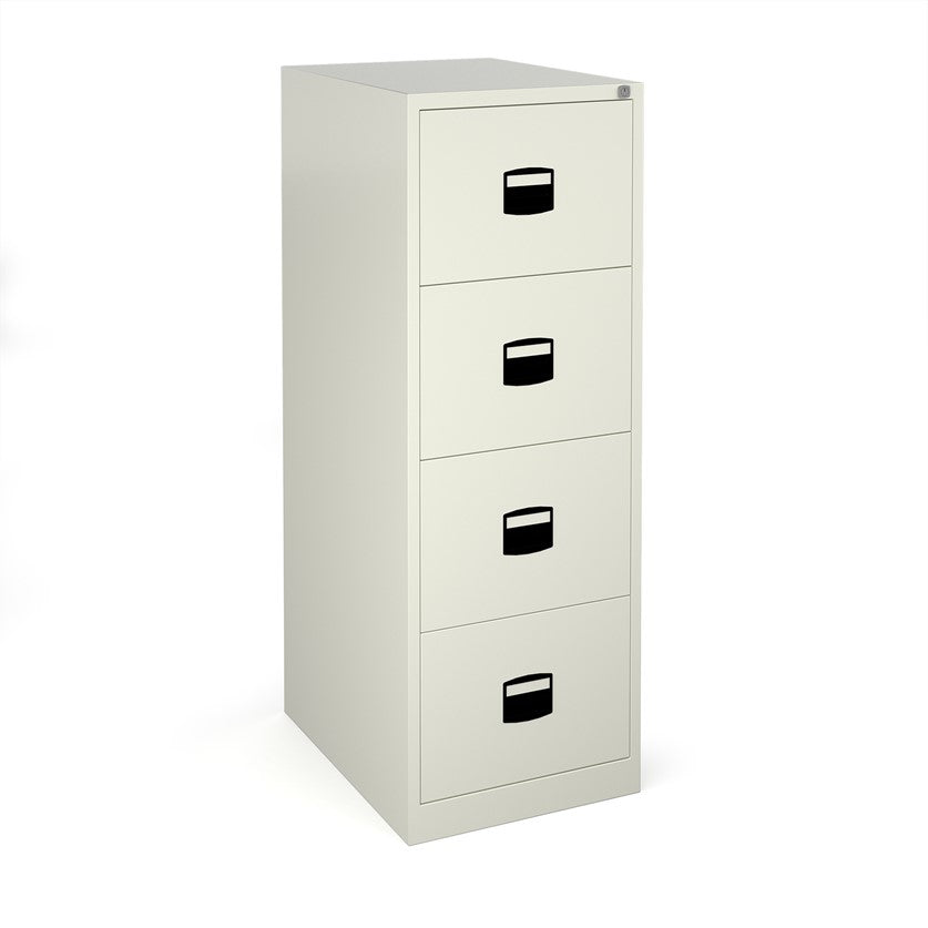 Anti-tilt filing cabinets in white.