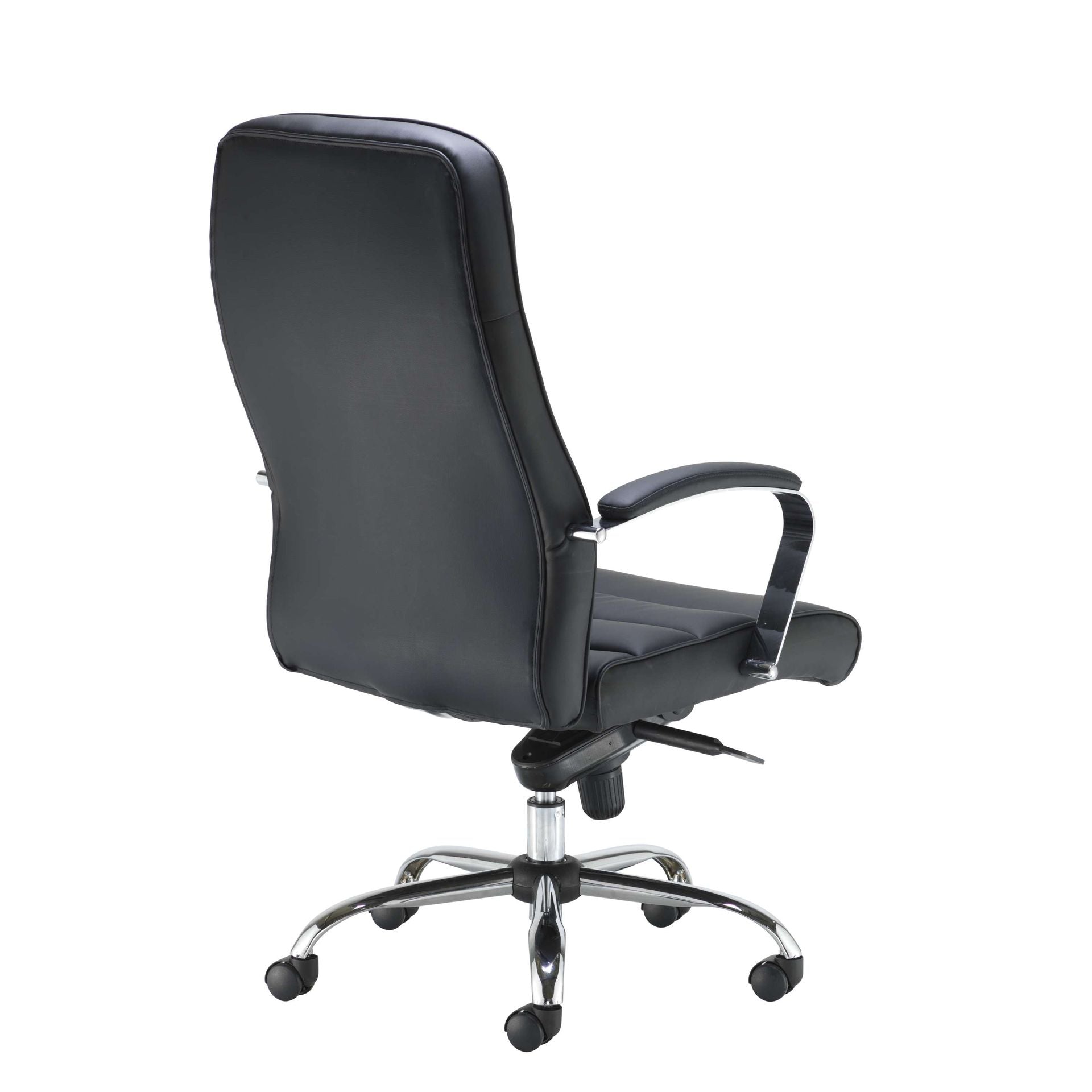 Black office chair with chrome base on a white background