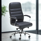 Black office chair with chrome base in a modern office setting
