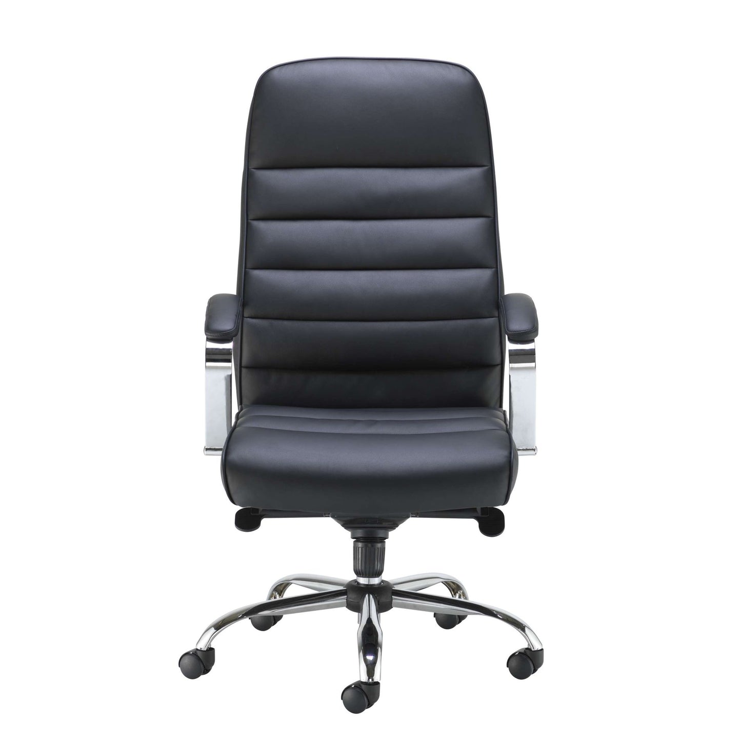 Black office chair with chrome base on a white background